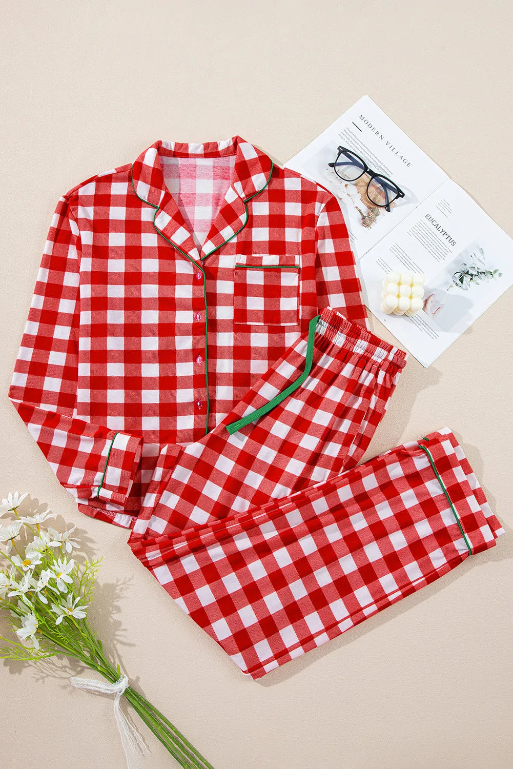 Fiery Red Christmas Plaid Pajama Set