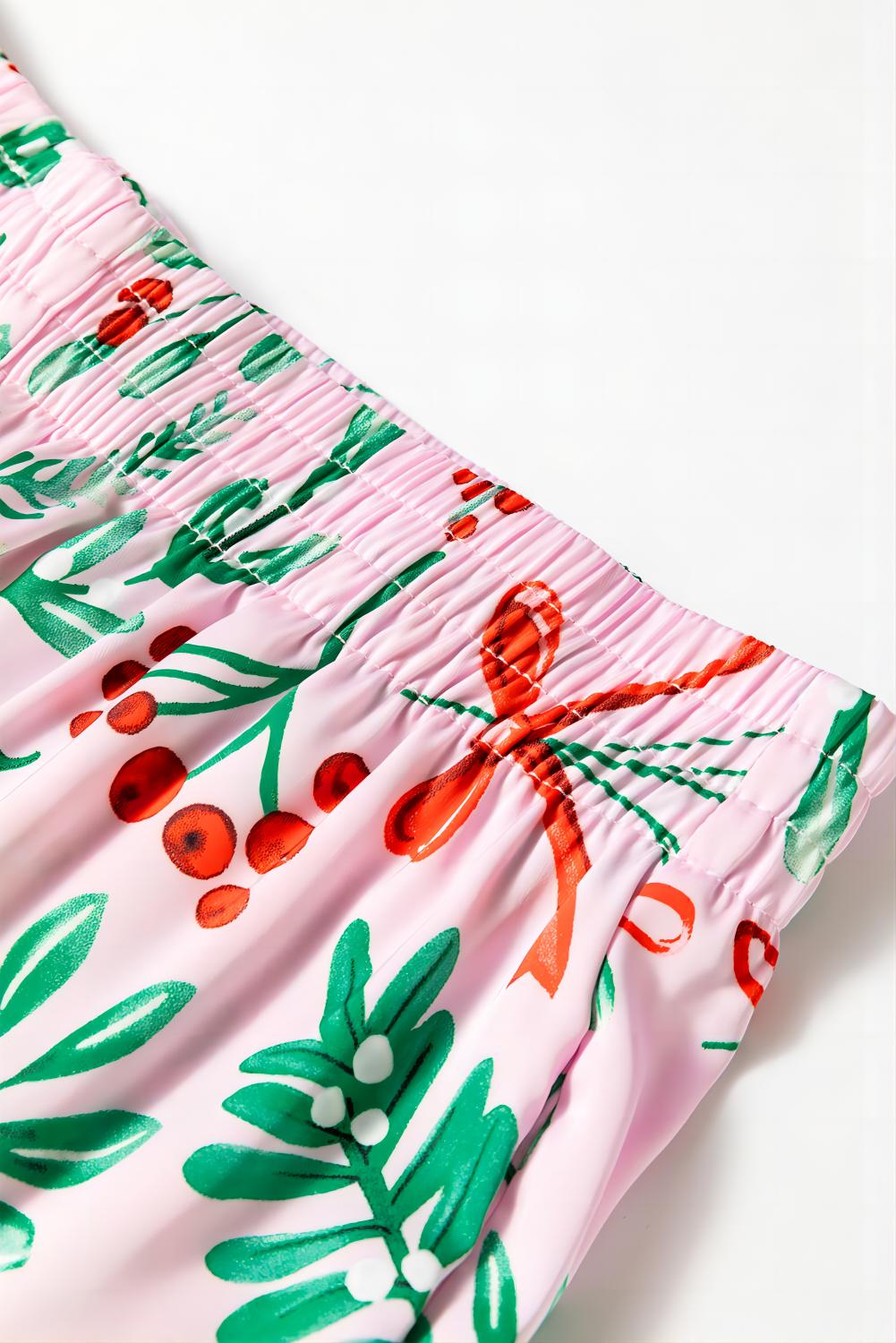 Pink Christmas Berries Satin Pajamas Set