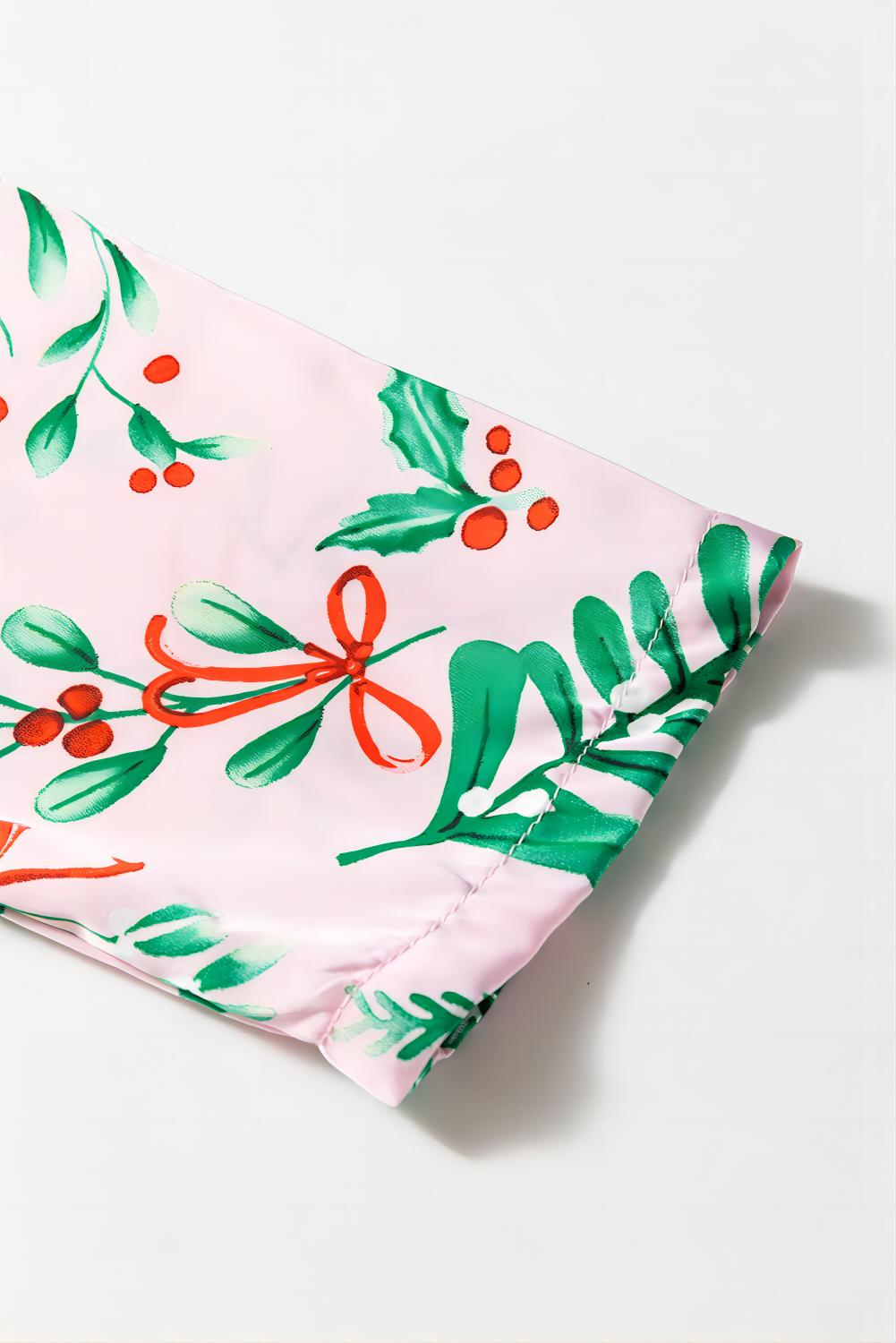 Pink Christmas Berries Satin Pajamas Set